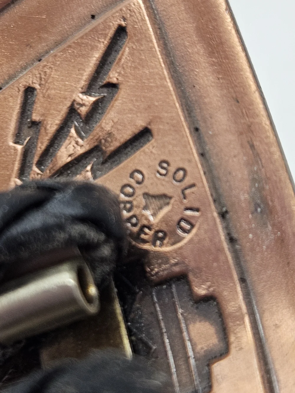 BELL TRADING POST Thunderbird Solid Copper BOLO Tie w/ Black leather Lacing Vtg